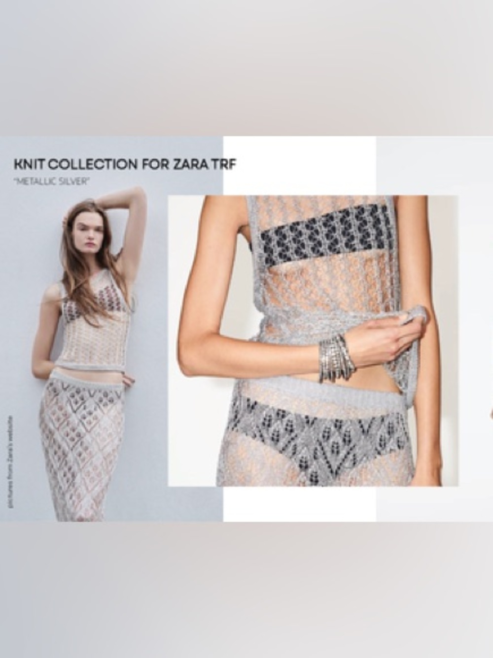 Zara Matching silver metallic mesh crochet knit set